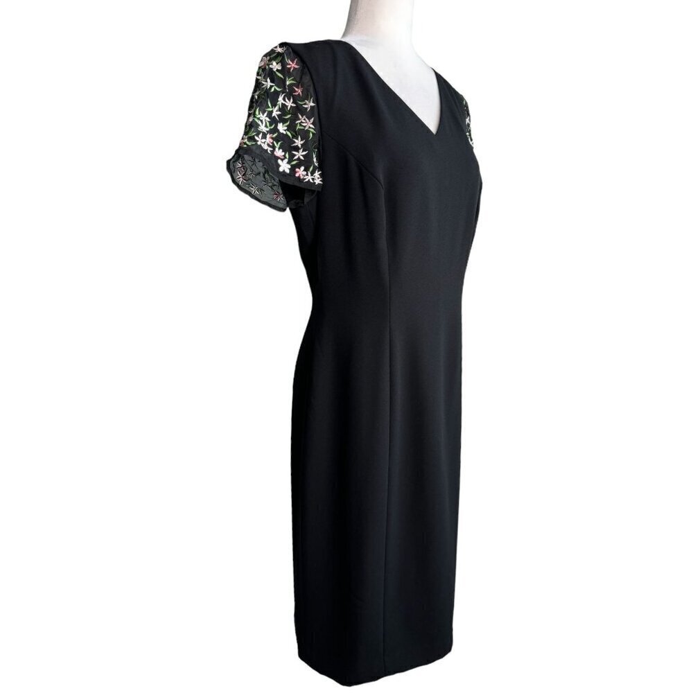 Donna Morgan Sheath Formal Evening Dress with Embroidered Sheer Sleeves Size 12 - Picture 5 of 10